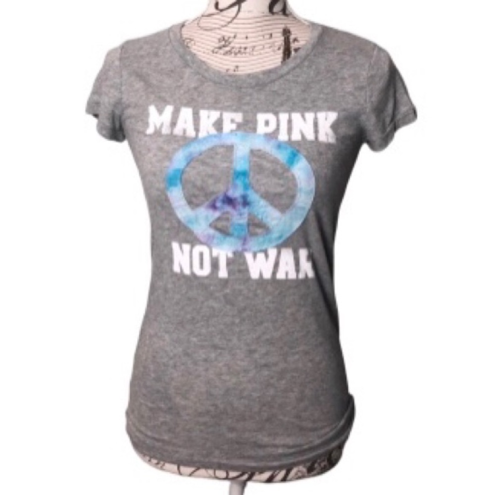 Victoria Secret Pink T-shirt tee peace sign gray